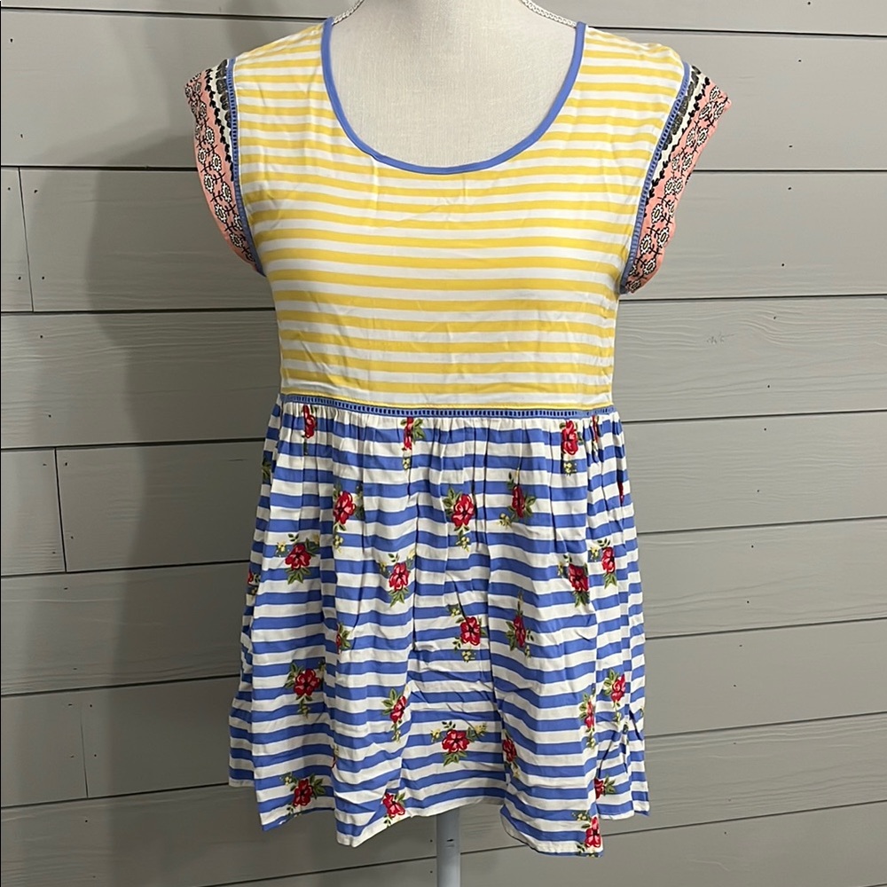 Matilda Jane Striped Yellow and Blue Floral Top